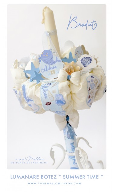 Lumanare botez cu scoici, balene si caluti de mare, 65x4 cm, Summer time  7